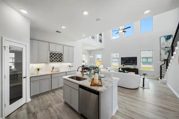 a kitchen with lots of counter top space