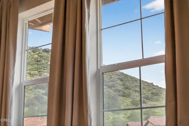 a view of a house with a potted plant and floor to ceiling window