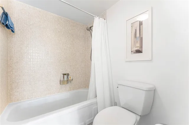 a white toilet sitting next to a bath tub