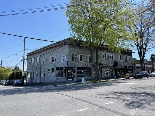 a front view of a building with street
