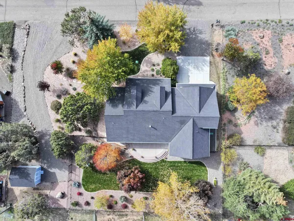 an aerial view of a house