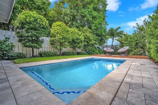 a view of house with swimming pool outdoor seating