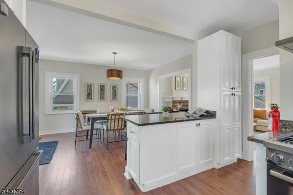 a view of a kitchen and dining room
