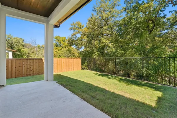 a view of a backyard with a large tree