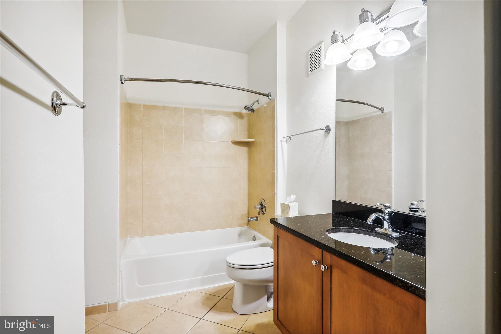 11800 Old Georgetown Road, Unit 1424 Rockville, MD 20852 - Photo 17 of 34 a bathroom with a granite countertop sink a toilet and shower