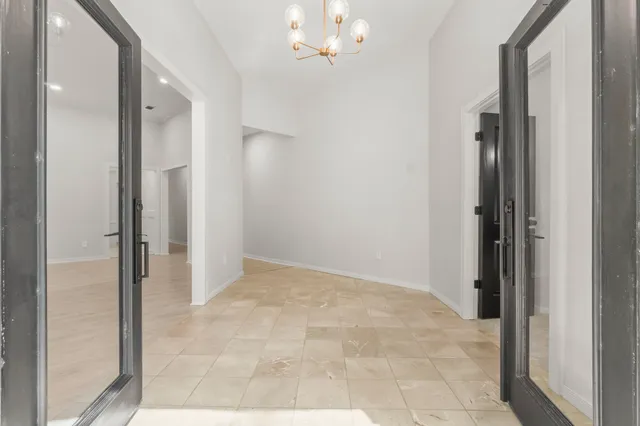 a view of a chandelier in a room