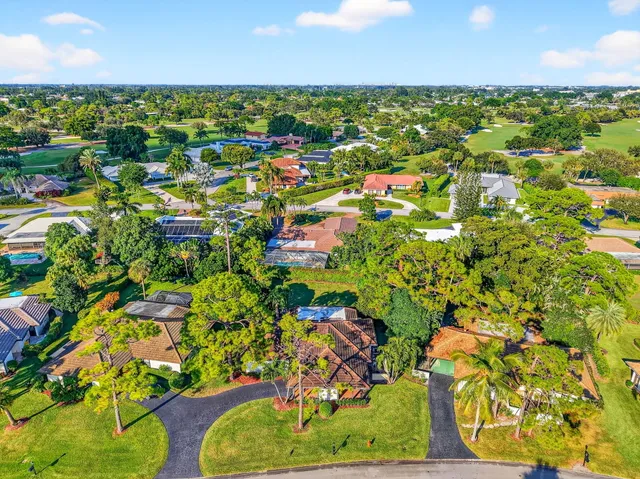 a view of a swimming pool with a yard and plants