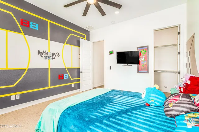 an aerial view of residential houses with outdoor space and river