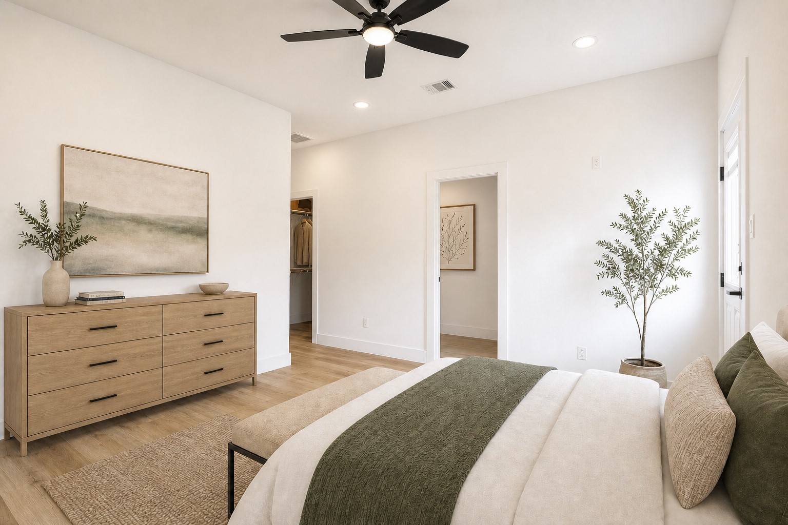4606 Mallow Street, Unit B Houston, TX 77051 - Photo 19 of 25 a bedroom with a bed and a chandelier
