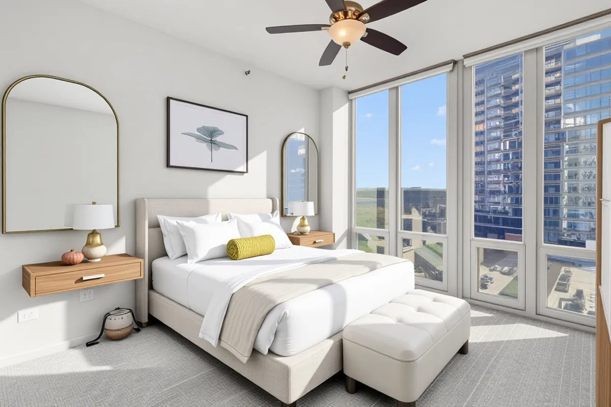 1600 South Indiana Avenue, Unit 908 Chicago, IL 60616 - Photo 6 of 26 a bedroom with a bed and a large window