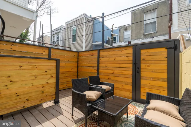 a view of a patio on the deck
