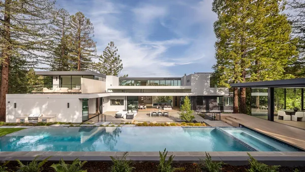 swimming pool view with seating space