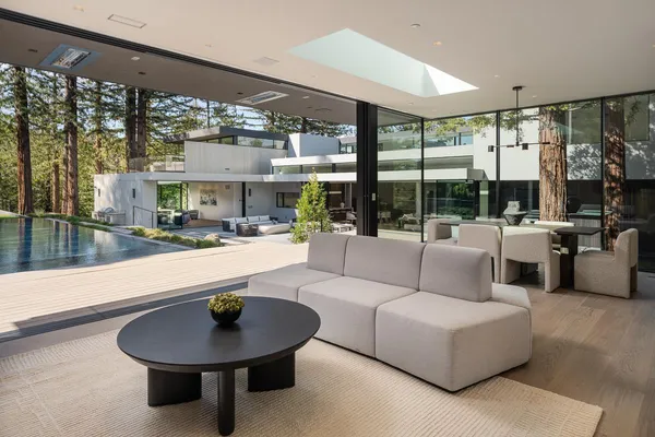 a view of a swimming pool with a patio