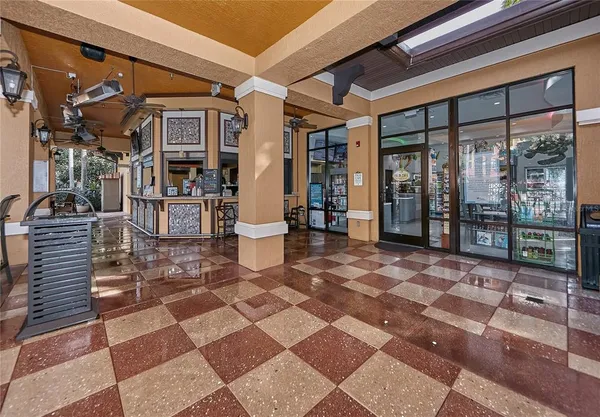 a view of a building with a porch