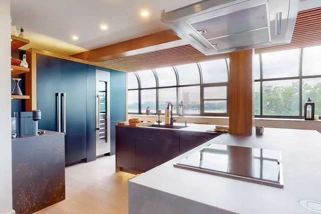 a living room with large window