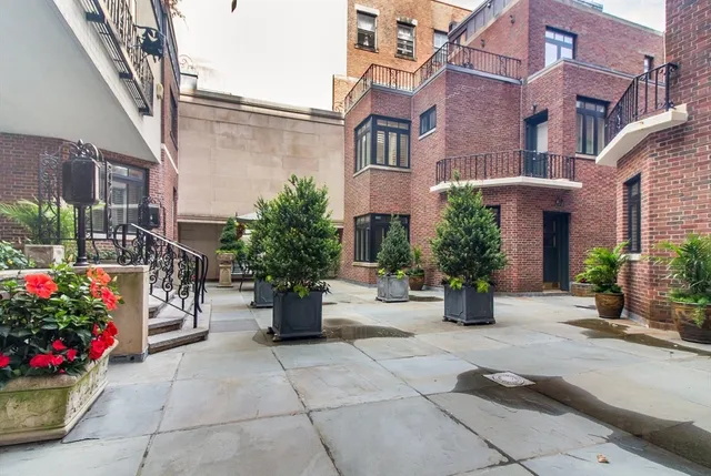a view of a patio with potted plants