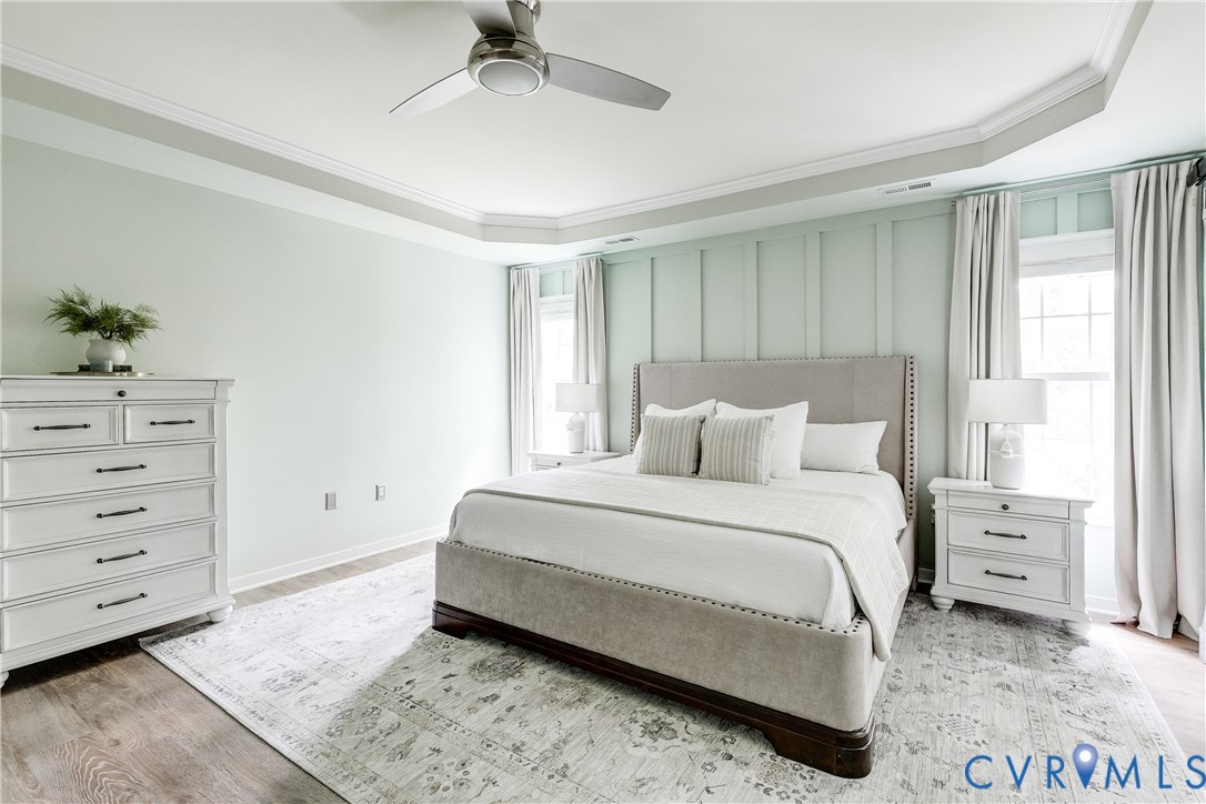 4907 Winding Branch Road Moseley, VA 23120 - Photo 33 of 53 Tray ceiling with crown molding, ceiling fan, new