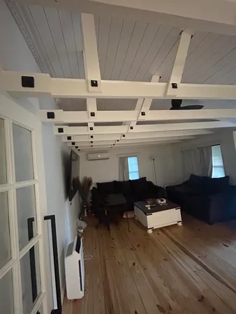a roof deck with furniture