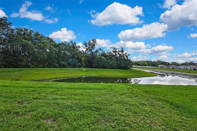 a view of a golf course with a lake
