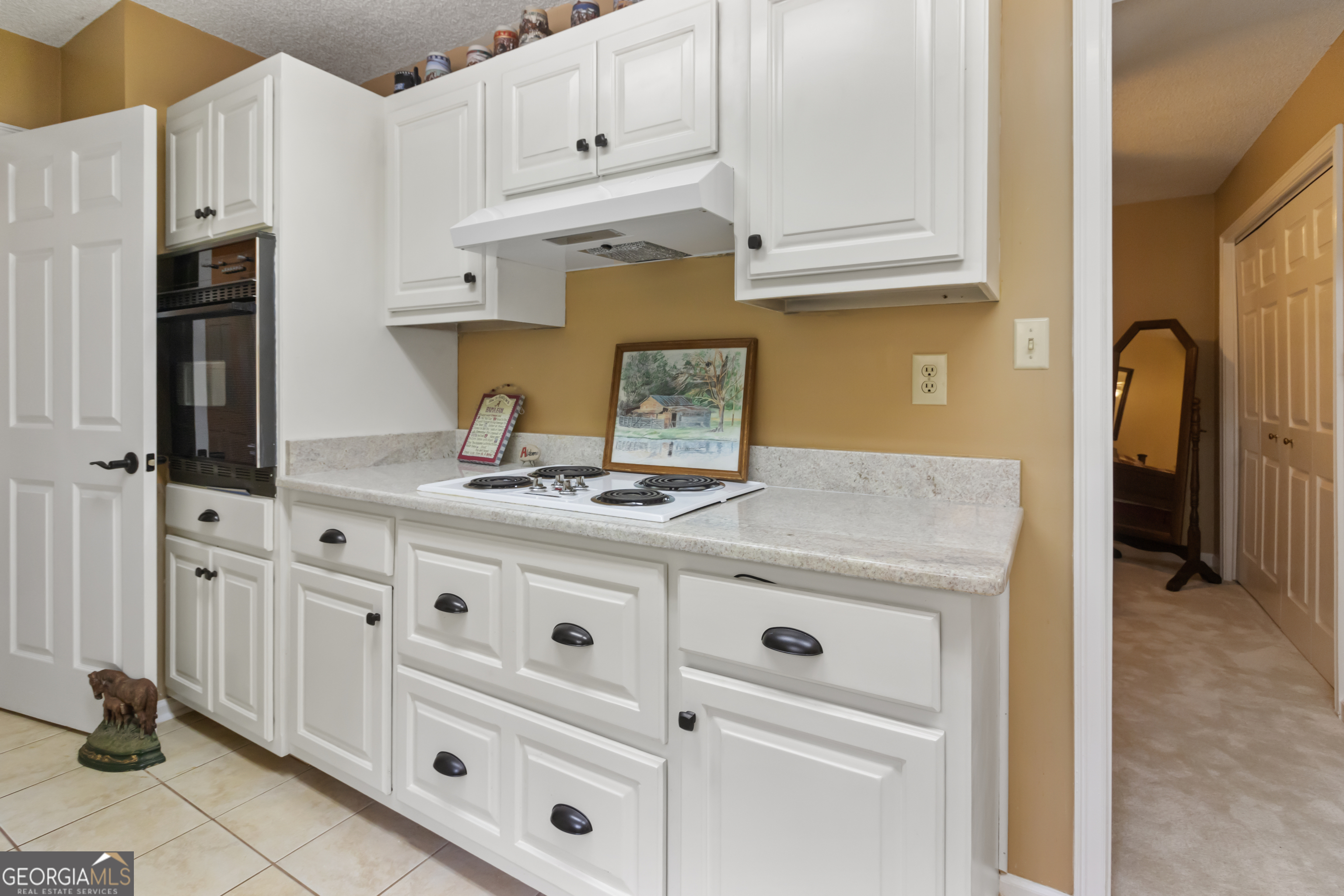 3890 Newnan Road Williamson, GA 30292 - Photo 45 of 57 a kitchen with granite countertop white cabinets and stainless steel appliances