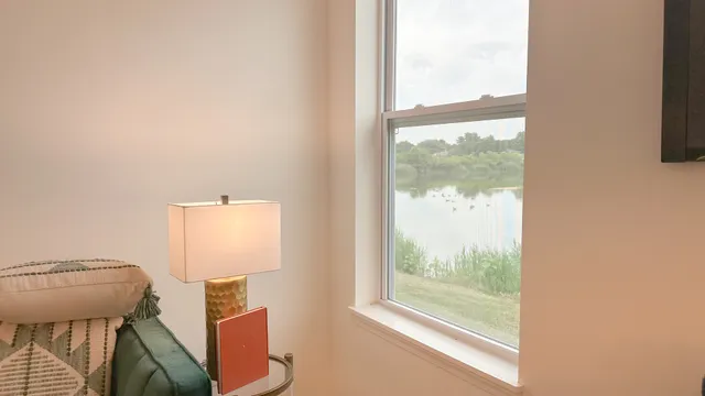 a view of a room with a window