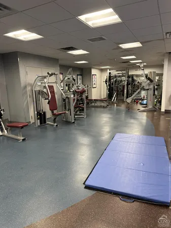 a view of a room with gym equipment
