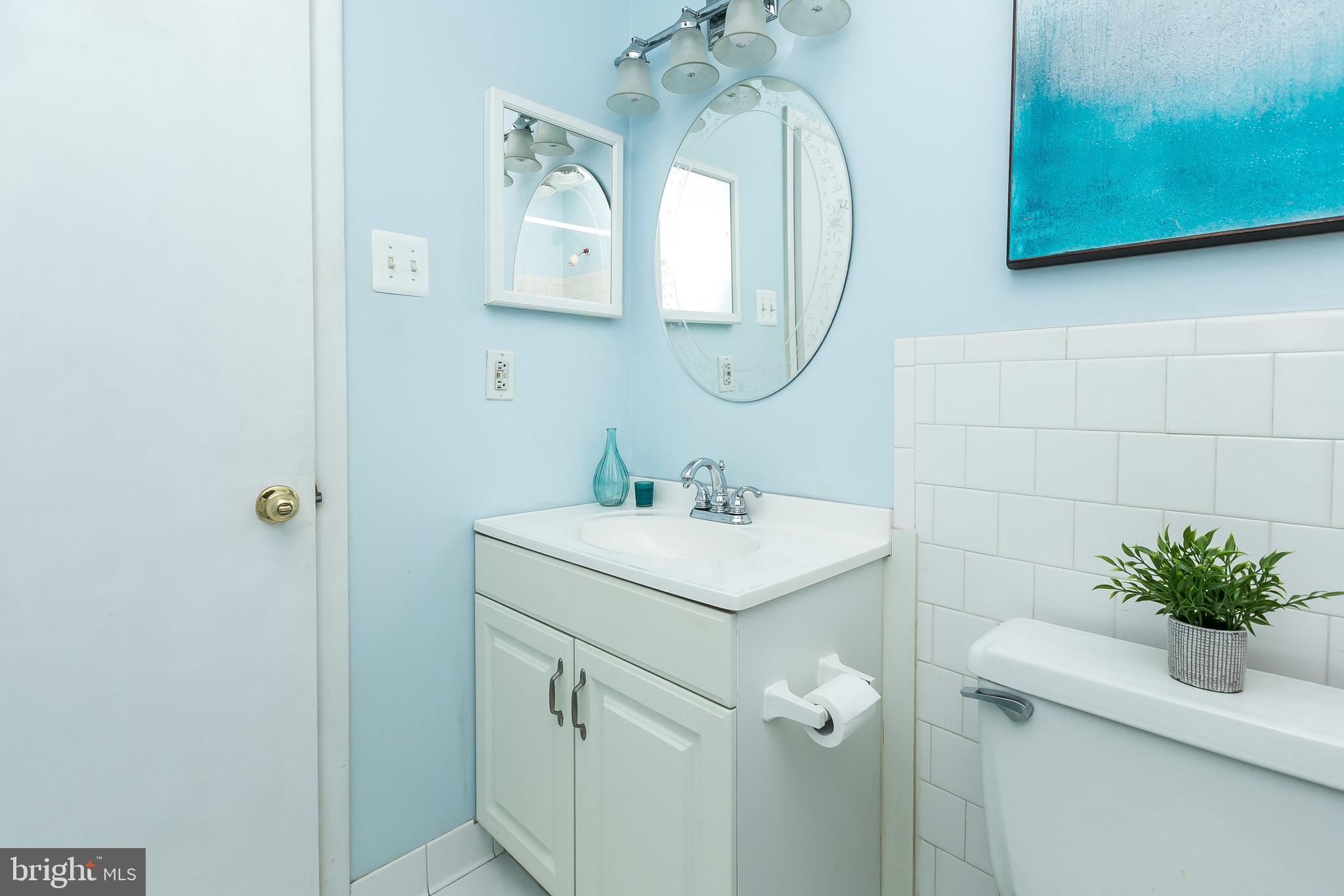 114 Cross Keys Road, Unit R114E Baltimore, MD 21210 - Photo 21 of 33 a bathroom with a sink a mirror and a potted plant