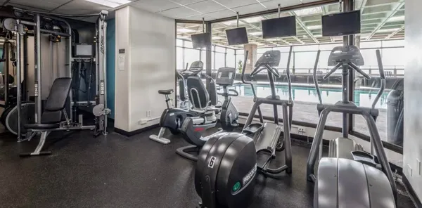 a view of a room with gym equipment