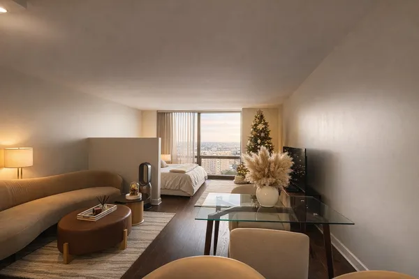 a living room with furniture