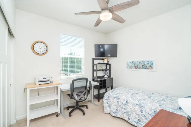 an empty room with a bench