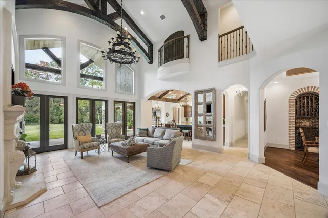 a lobby with furniture and window