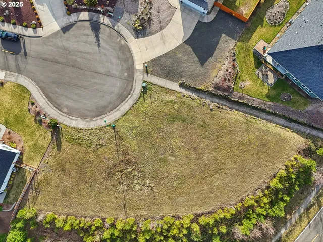 an aerial view of a swimming pool