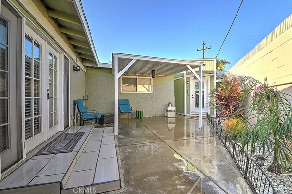 a view of a porch with a patio