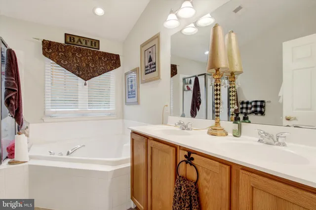 a bathroom with a sink double vanity and a mirror