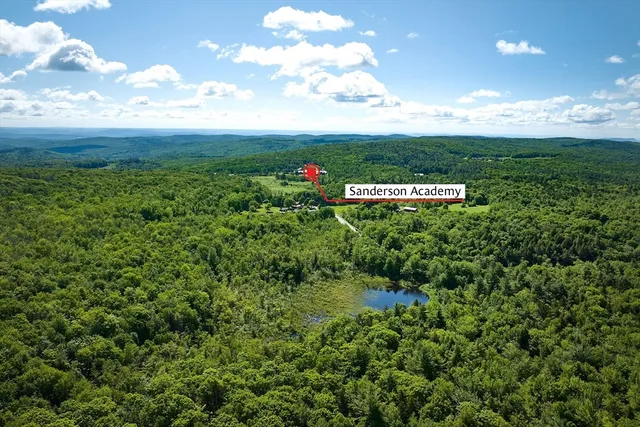 a view of a bunch of trees and a building
