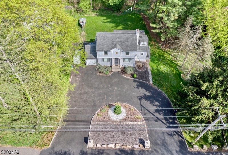 a aerial view of a house with yard and green space