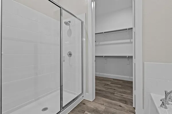 a bathroom with a bathtub