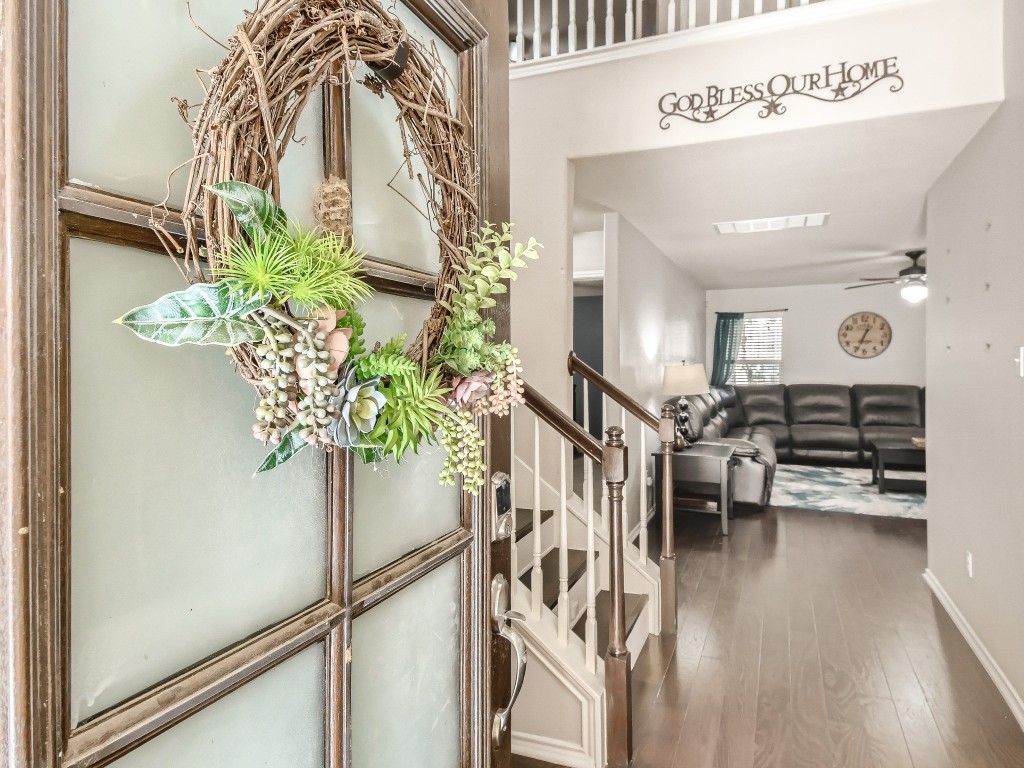 a view of entryway with wooden floor