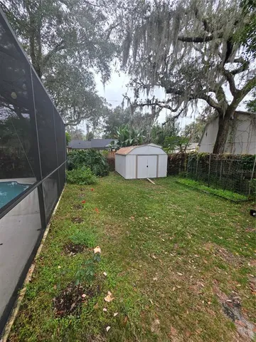 a view of a tree in a yard