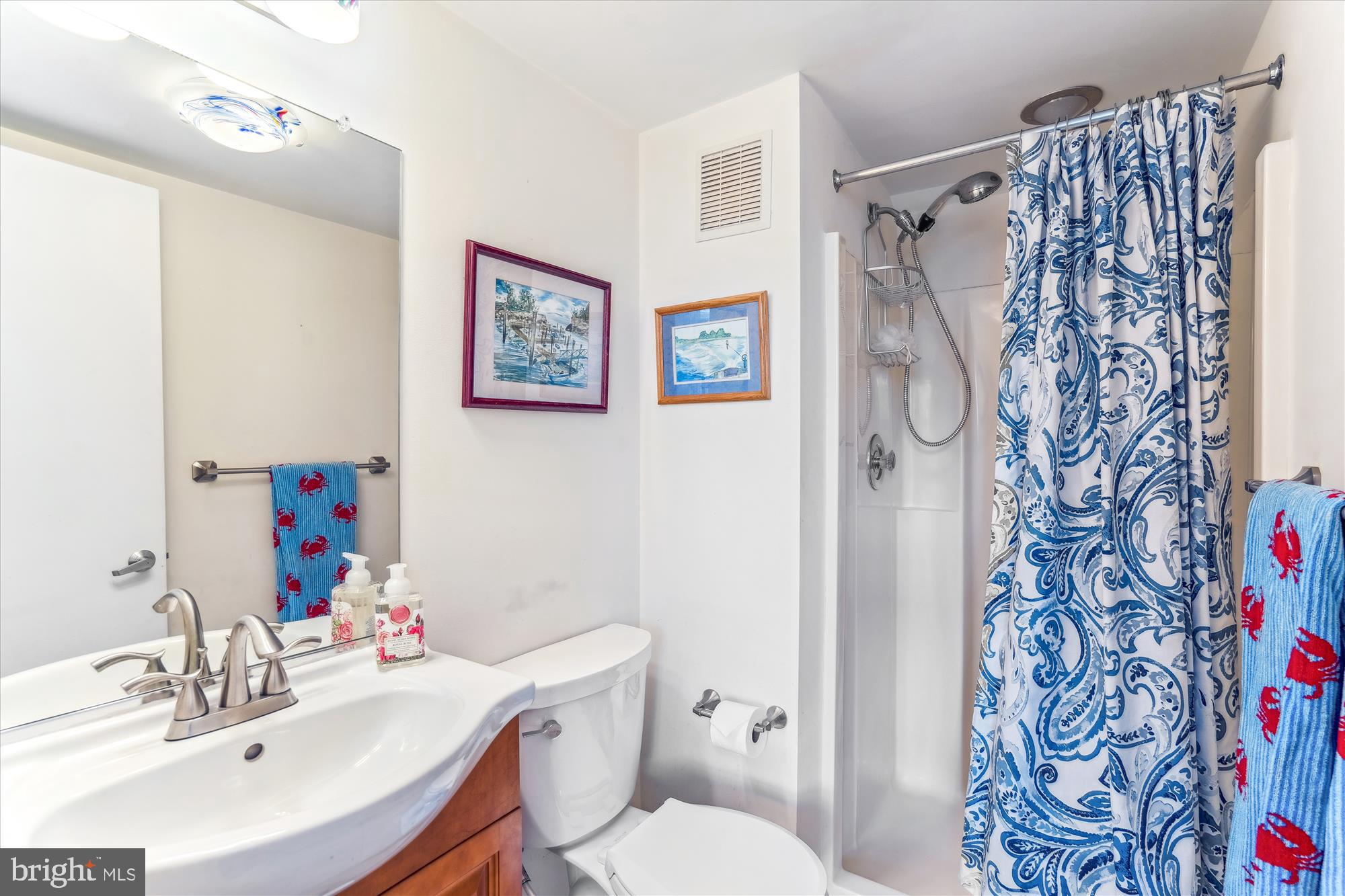 2108 Chesapeake Harbour Drive East, Unit 201 Annapolis, MD 21403 - Photo 45 of 82 a bathroom with a sink toilet and shower curtain