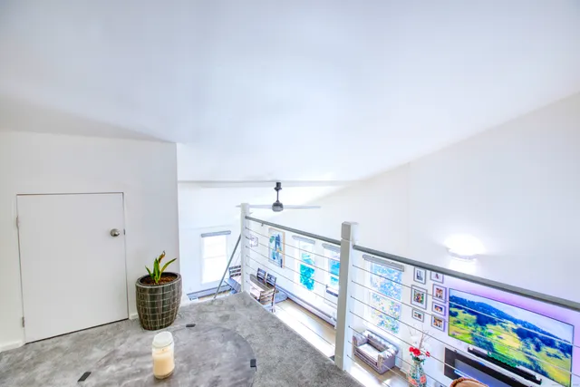 a storage room with painting on the wall