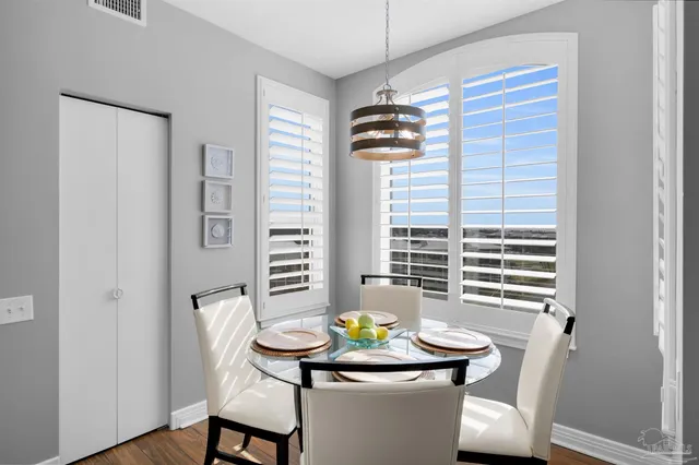 a table and chairs in a room