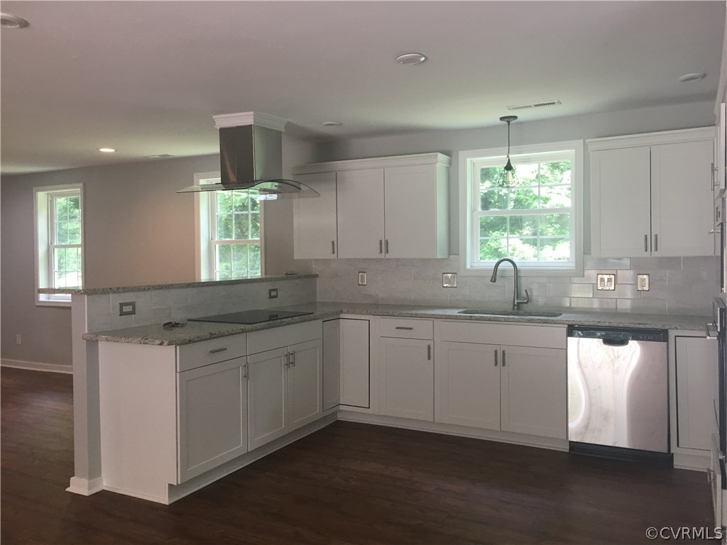 12900 Spring Run Road Midlothian, VA 23112 - Photo 17 of 21 a kitchen with granite countertop white cabinets white appliances a sink and a large window
