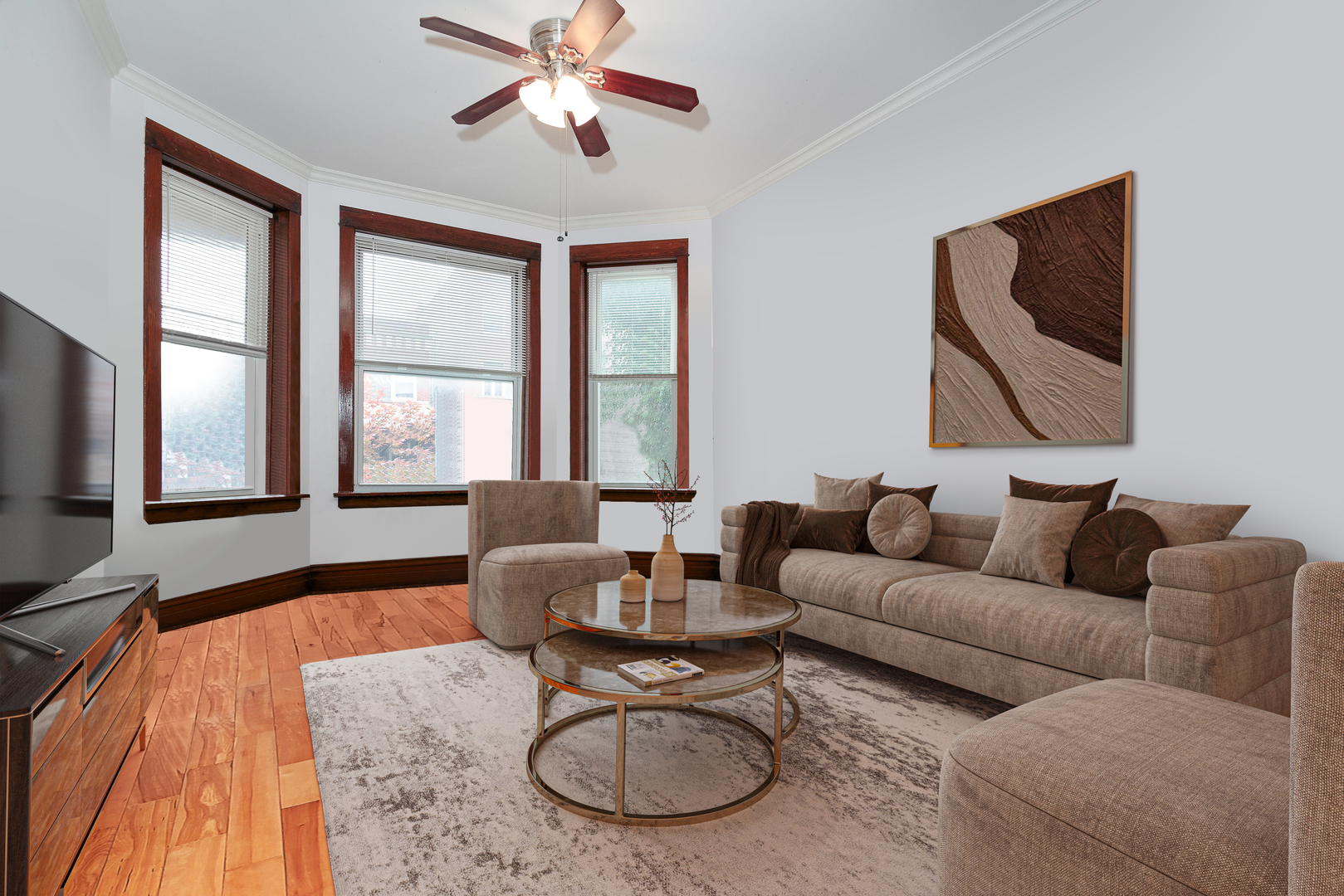 2347 West Walton Street, Unit 2 Chicago, IL 60622 - Photo 3 of 11 a living room with furniture a large window and a flat screen tv