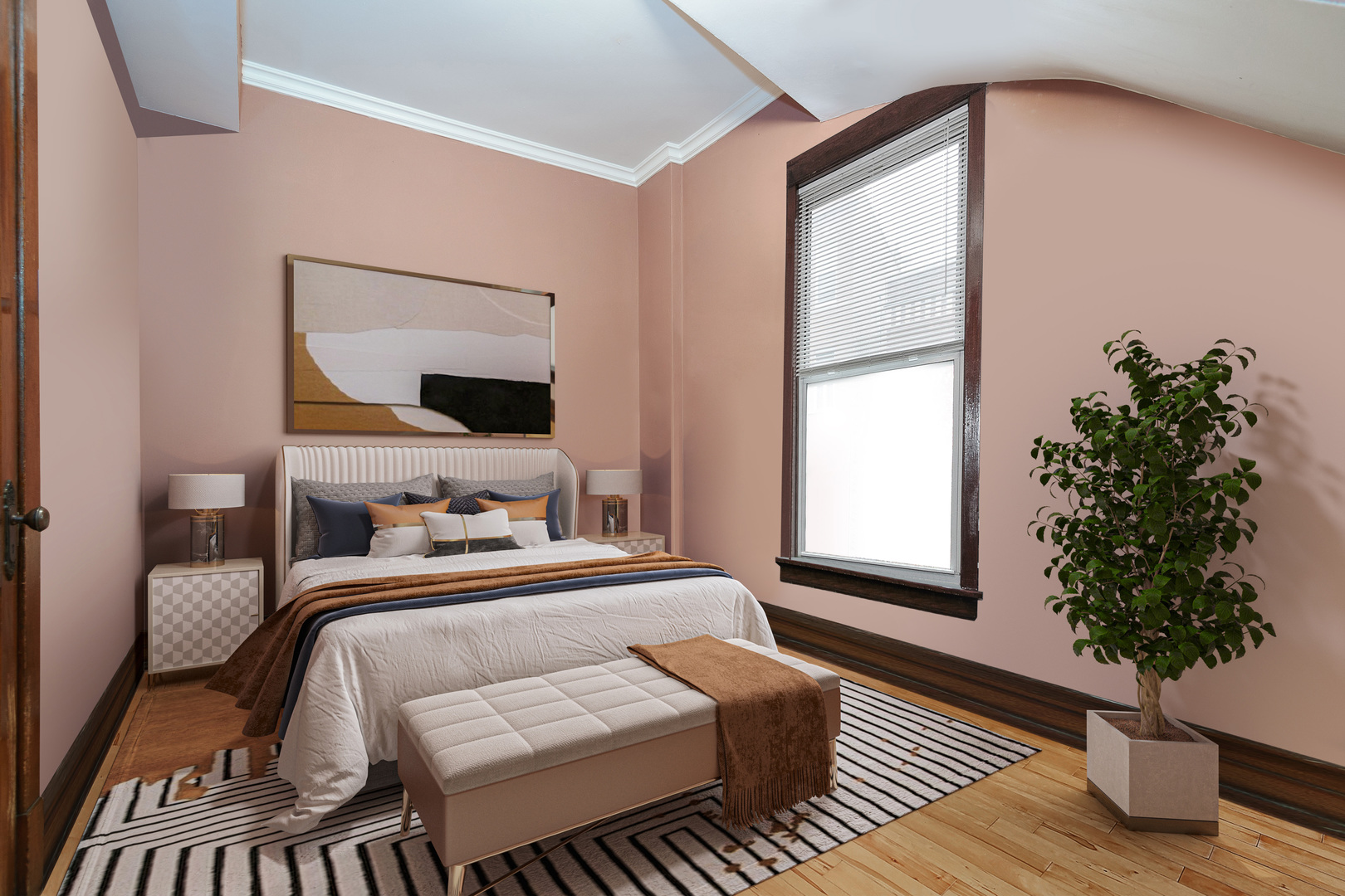 2347 West Walton Street, Unit 2 Chicago, IL 60622 - Photo 6 of 11 a bedroom with a large bed and a potted plant