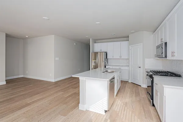 a kitchen with a stove a sink and a refrigerator