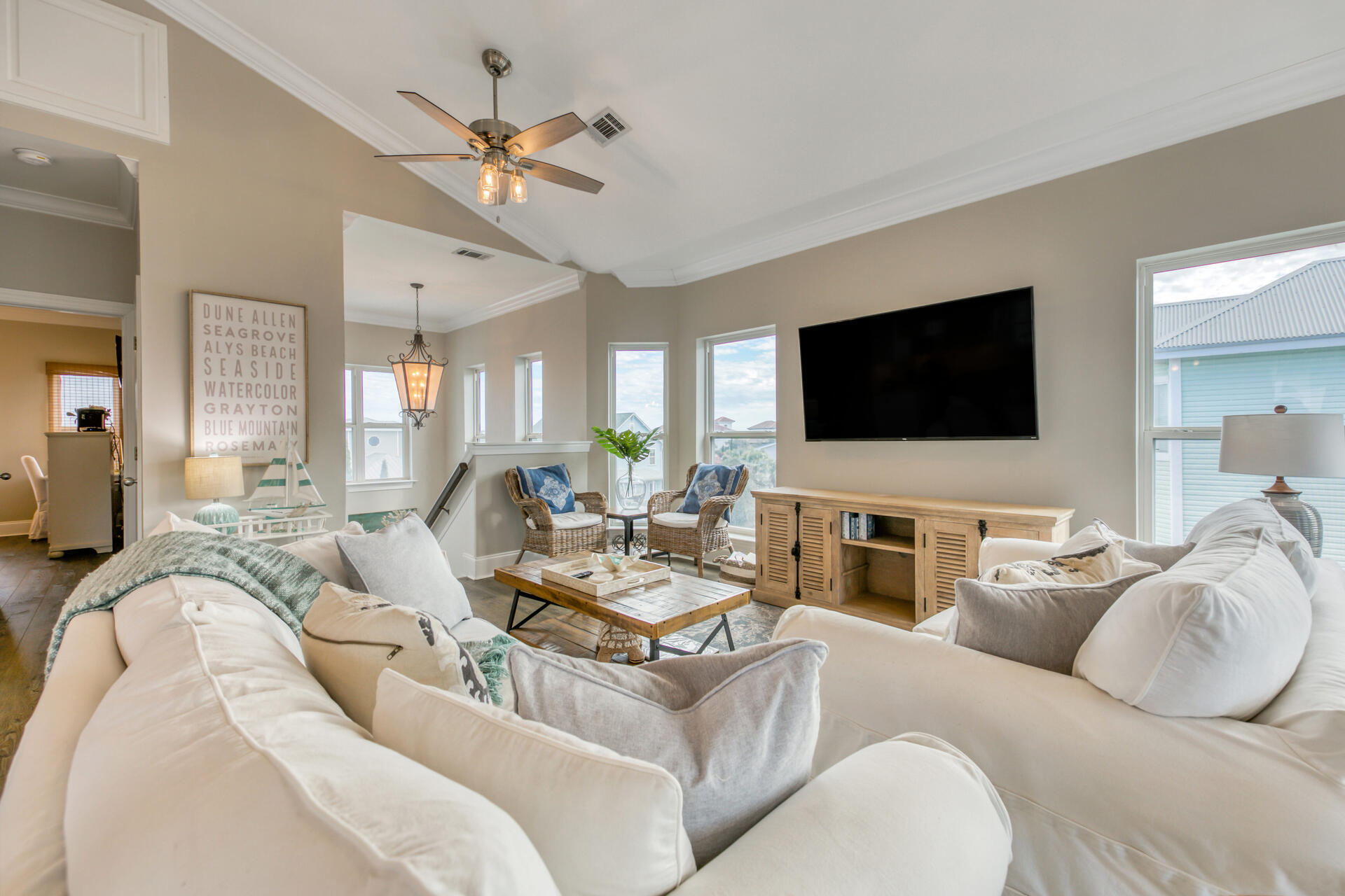 28 Sandcastle Court Santa Rosa Beach, FL 32459 - Photo 17 of 78 a living room with furniture and a flat screen tv