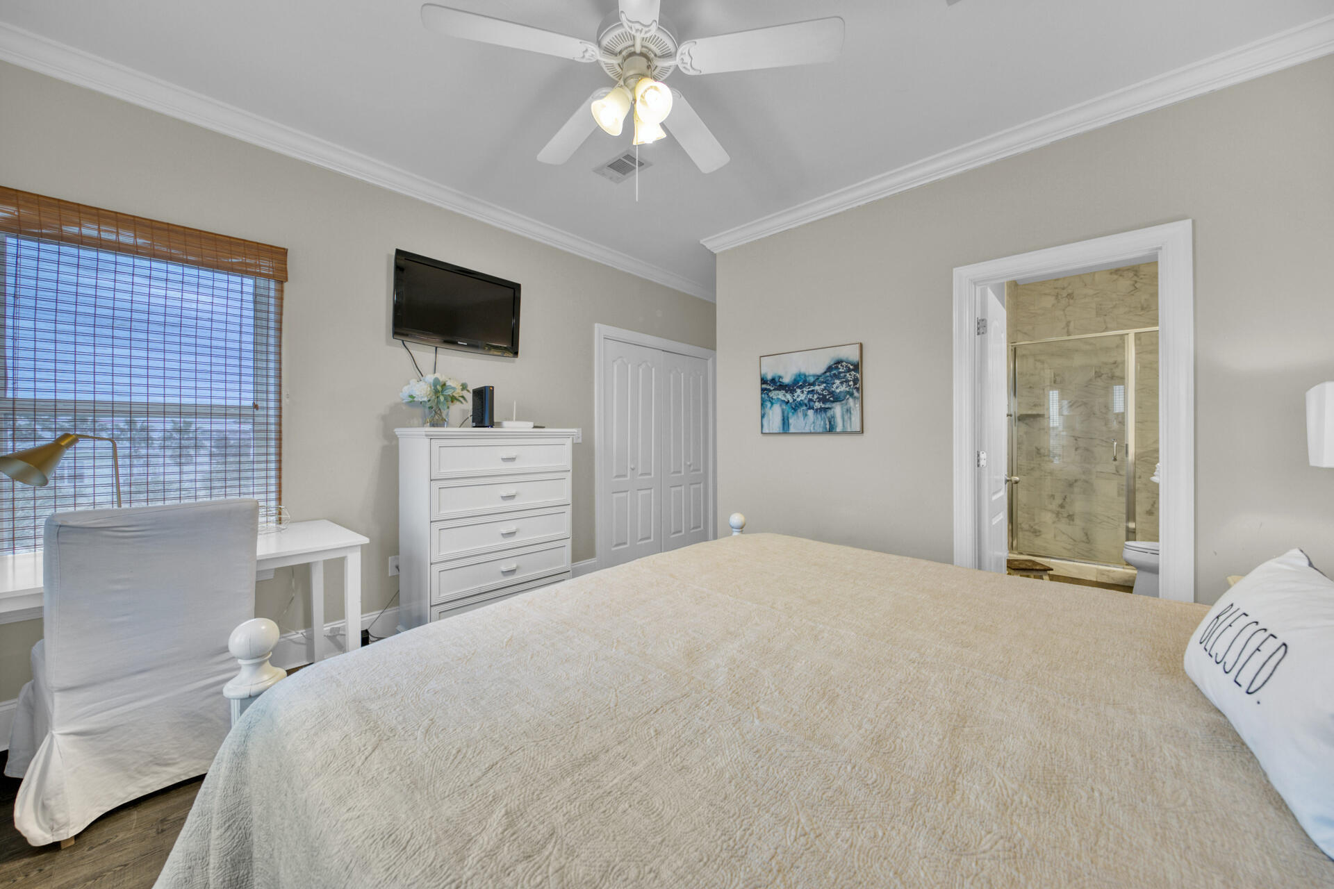 28 Sandcastle Court Santa Rosa Beach, FL 32459 - Photo 36 of 78 a bedroom with a bed and a flat screen tv