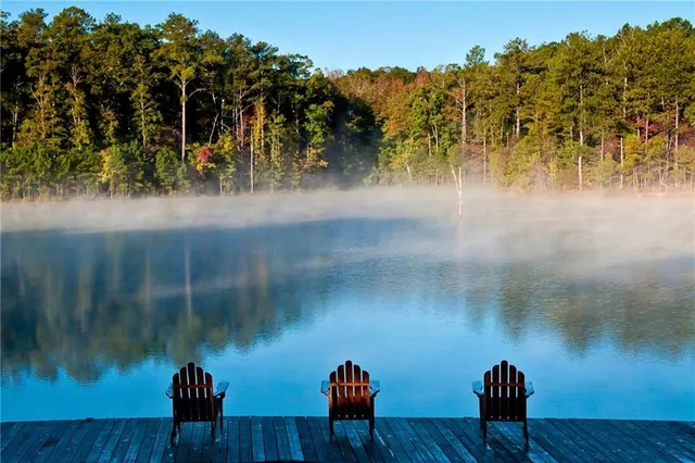 a view of a lake with outdoor space
