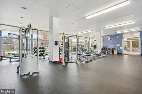 a view of a room with gym equipment